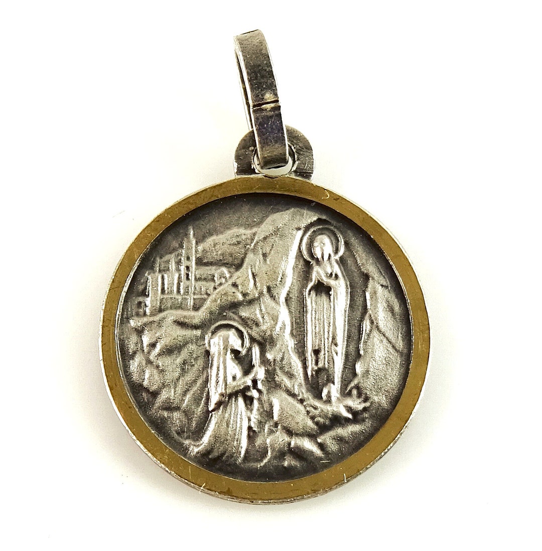 Our Lady of Lourdes Vintage Medal Pendant Two Tone - Etsy