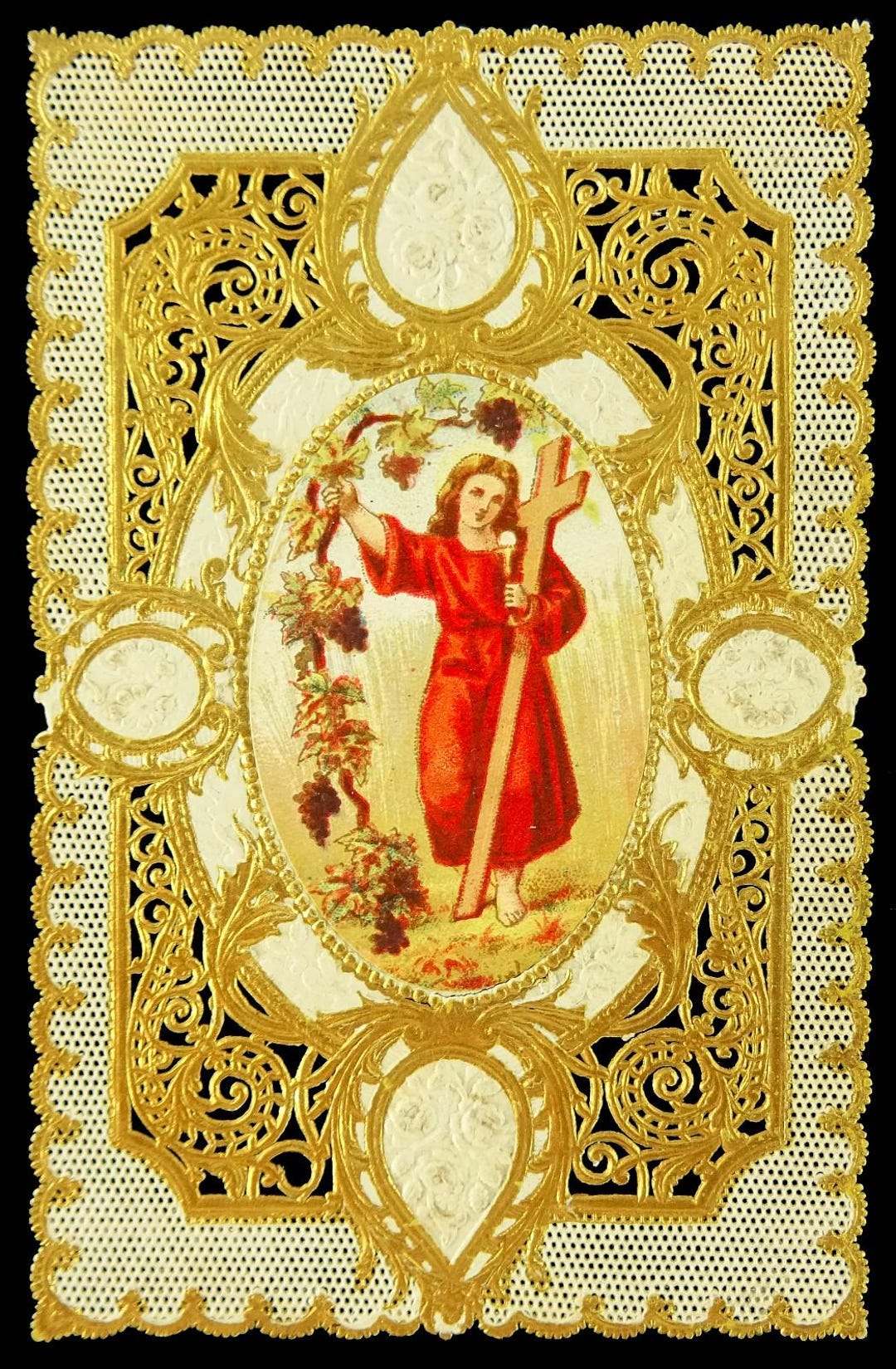 19thc Jesus Antique Holy Card Lace Color Golden Gilt Canivet French - Etsy