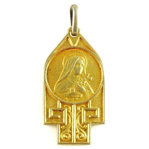 Saint Ste Therese Lisieux Vintage Pendant Medal French Quote Shower of Roses