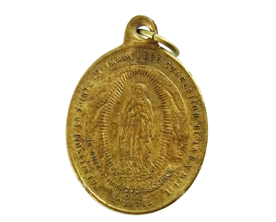 Our Lady of Lourdes Antique French Medal Pendant Notre Dame De Lourdes ...