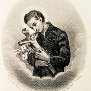 Carte sainte jésuite Saint Louis de Gonzague Saint Louis de Gonzague, dentelle antique, France