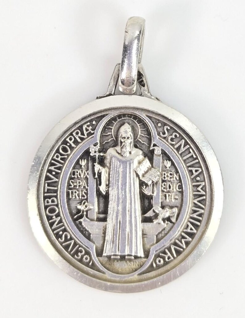 St Benedict Medal 925 Sterling Silver Pendant Saint Benoit Vintage ...