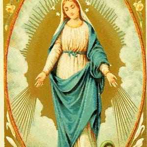 Médaille miraculeuse Vierge Marie, dentelle antique, carte sacrée, français doré