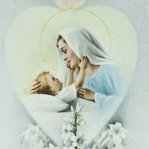 Mater Purissima Virgin Mary Baby Jesus Lilies Holy Card Italy Vintage 1950s NOS