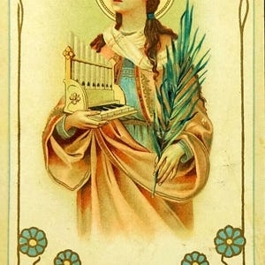 St Cecilia Cecile Cacilia Antique Holy Card German Patron Saint of Music
