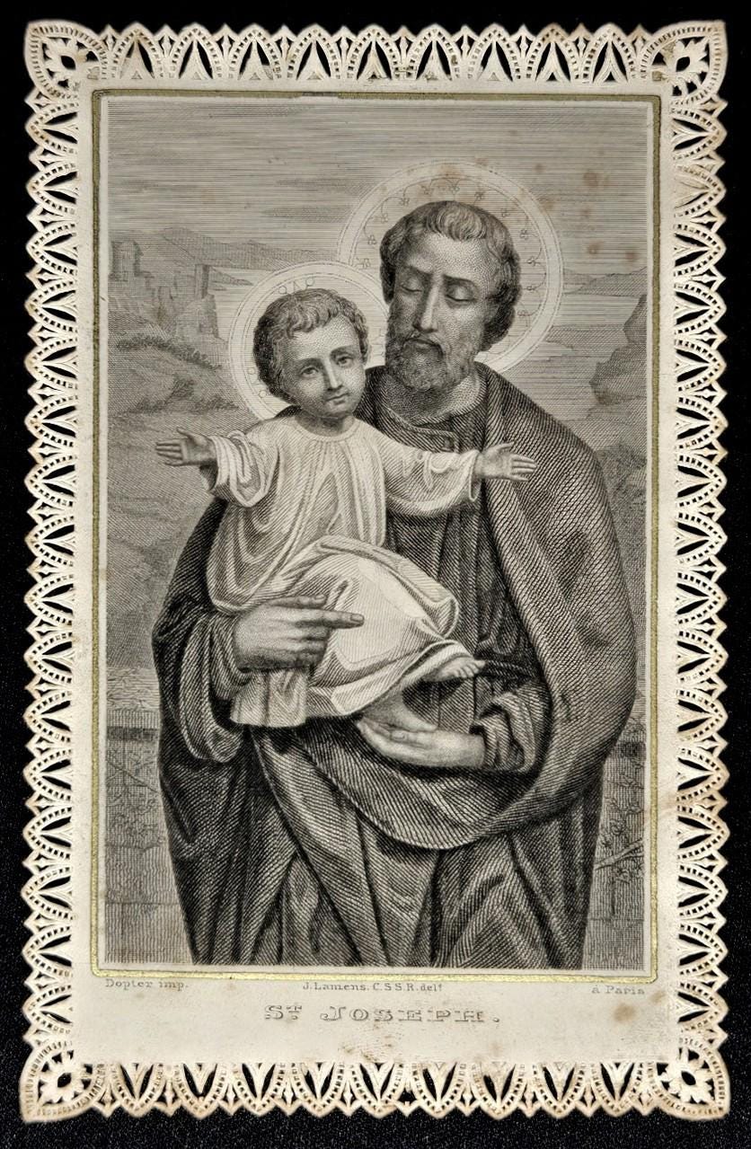 St Joseph and Child Jesus Antique Lace Holy Card Dopter 19th French - Etsy