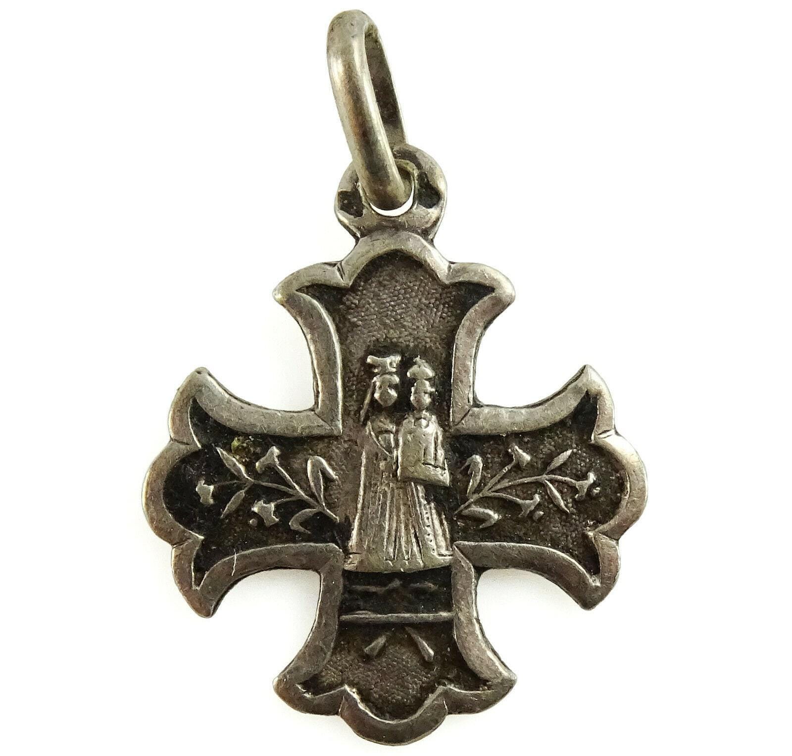 Notre Dame de Myans French Hallmarked Silver Cross Medal Pendant Mary Vintage