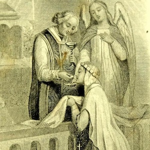 Mädchen Erste Kommunion Priester Engel Antike Spitze Heilige Karte Canivet Dopter