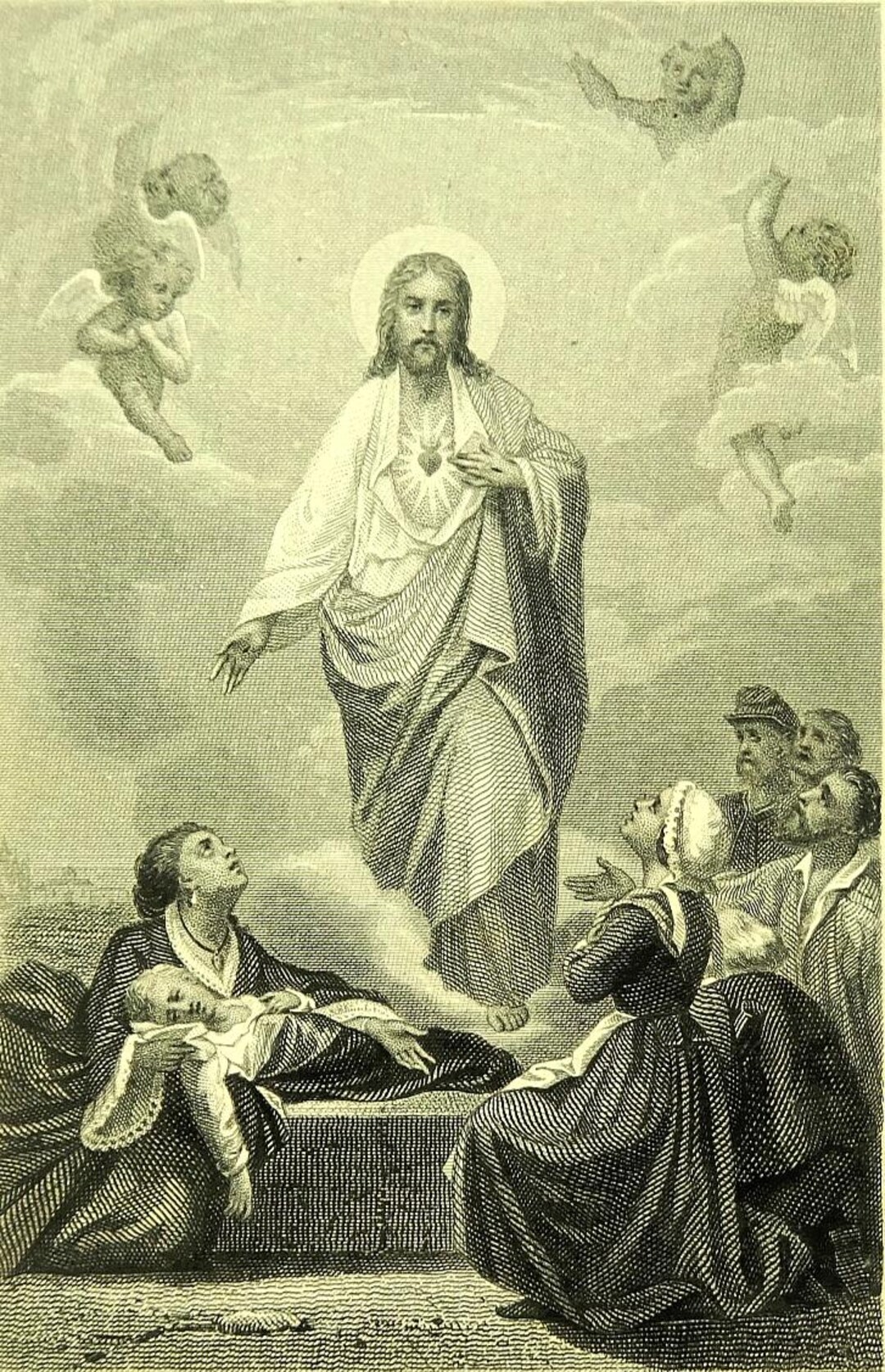 Come to Jesus Antique Holy Card Lace Border French Aubry Sacred Heart ...