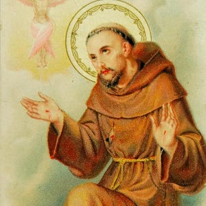 Saint François d'Assise Saint François d'Assise avec Jésus crucifié Carte sainte antique