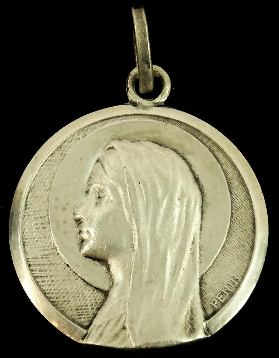 Our Lady of Lourdes Large Vintage Medal Pendant Penin Poncet Signed ...