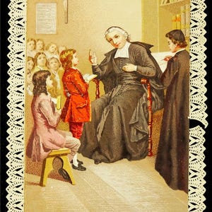 Carte Saint Jean-Baptiste de la Salle en dentelle antique Jean Baptiste