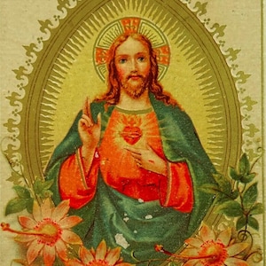 Jésus sacré-cœur antique carte sainte or doré Aiguebelle Français Sacré-cœur