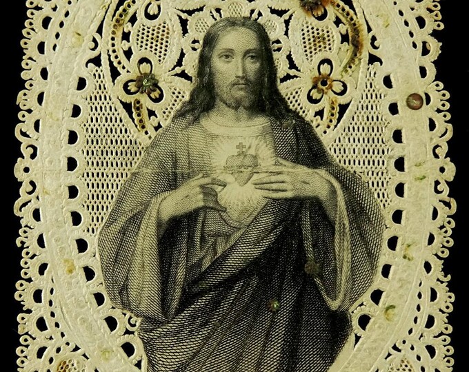 Jesus Sacred Heart Antique Lace Paper Holy Card 19thc Dopter French - Etsy