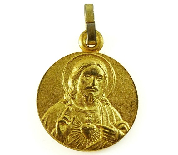 Jesus Sacred Heart Medal Vintage Pendant Sacre Coeur De Etsy