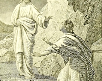 Wiederauferstandene Jesus-Erscheinung zu Marie Magdalene Antike heilige Karte Französisch