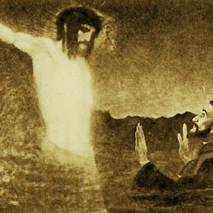 Saint François d'assise Jésus en croix vintage Holy Card, l'allemand Frid Kunz