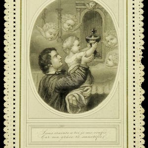 The Saved Ciborium Antique Lace Holy Card Tabernacle Cherubs French Bonamy 19th