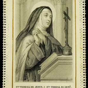 St Theresa of Jesus of Avila Antique Lace Border Holy Card Lamarche 19thC
