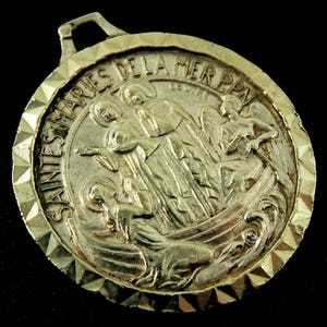 Three Marys of the Sea w St Sarah Vintage Medal Pendant Saintes Maries de la Mer