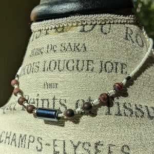 Red Tiger Eye Necklace, Tiger Eye Necklace, Black Bead Necklace, Seed Bead Necklace, Tiger Eye Jewelry, Tiger&#39;s Eye Gift, Red Tiger Eye