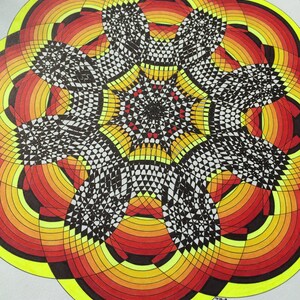Arte psicodélico, arte de Sunburst, arte óptico, arte op, arte de Mandala, arte de pared de 11 x 14, arte original del cartel, arte de la luz negra, arte de Sharpie