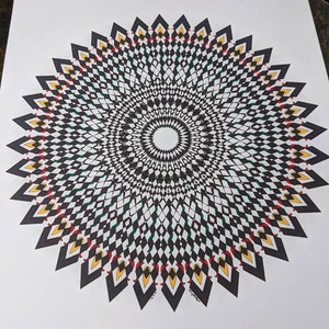 Original Mandala Drawing, Mandala Art, Psychedelic Art, 14x17 Wall Art, Unframed Art, Meditative Art, Detailed Mandala, Mandala, Op Art image 9