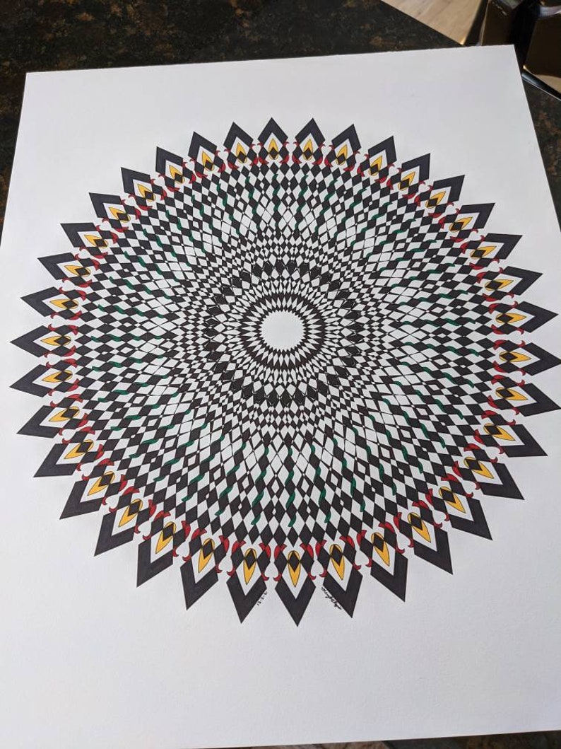 Original Mandala Drawing, Mandala Art, Psychedelic Art, 14x17 Wall Art, Unframed Art, Meditative Art, Detailed Mandala, Mandala, Op Art image 9