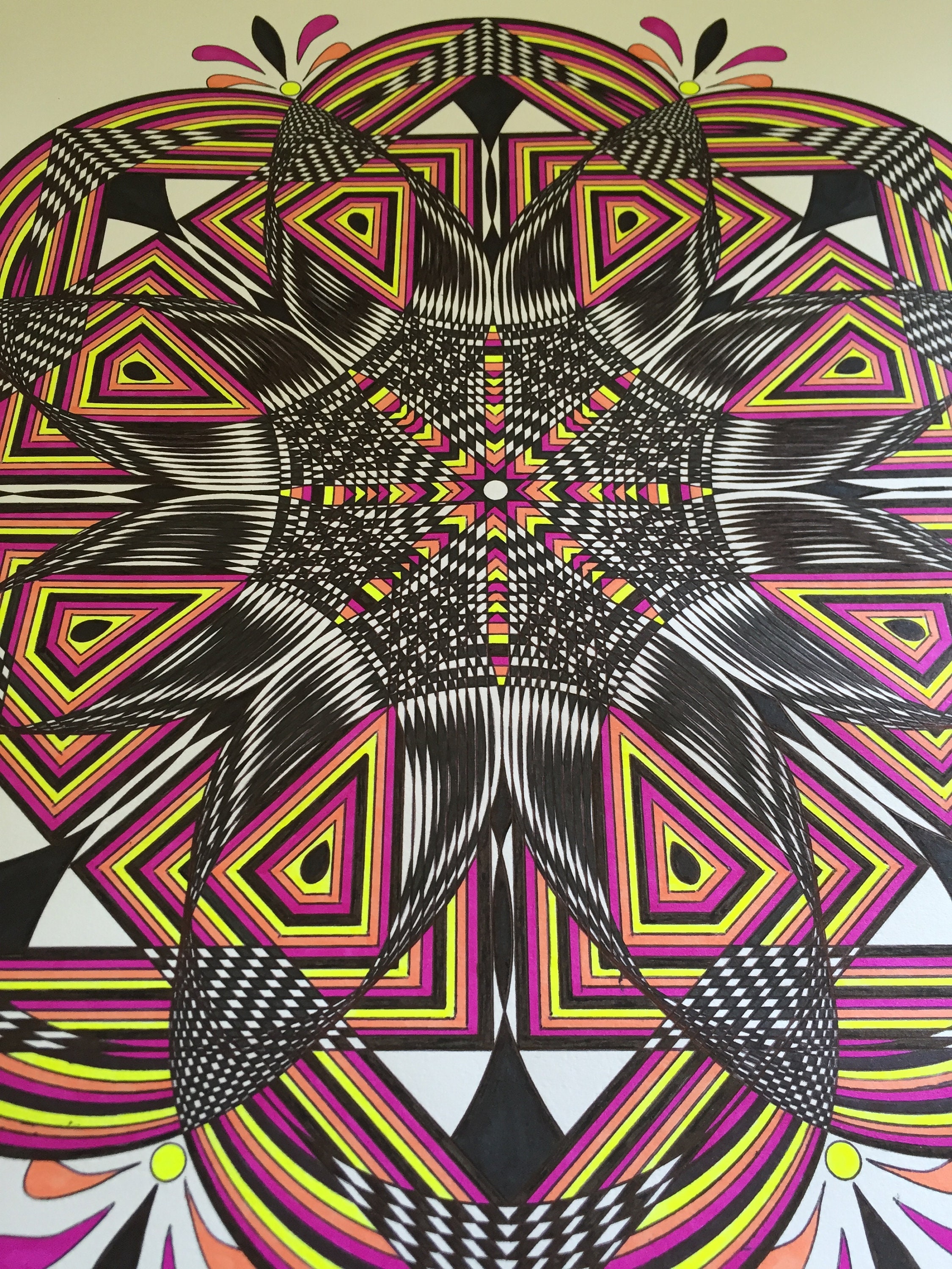 Original Mandala Drawing, Mandala Art, Psychedelic Art, 14x17 Wall