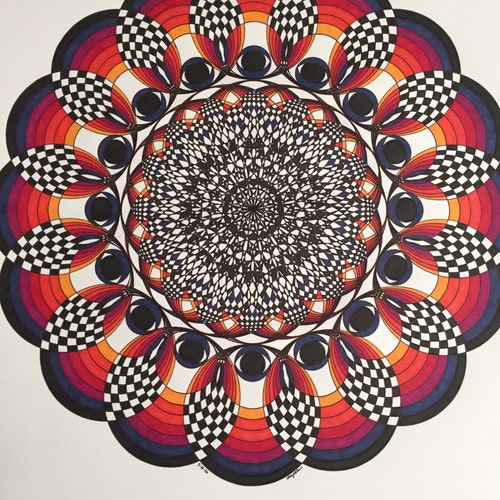 Rainbow Art, Op Art, Psychedelic Art, Rainbow Mandala, Pen And Ink Drawing, Eye Art, Sharpie shops Art, Large Mandala Drawing, Geometric Artwork