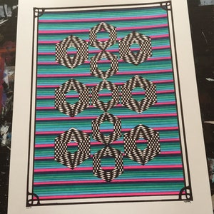 Arte psicodélico, arte óptico, arte de opinión, arte arco iris, 11 x 14 arte de pared, arte de cartel original, arte de la luz negra, arte trippy, arte sharpie