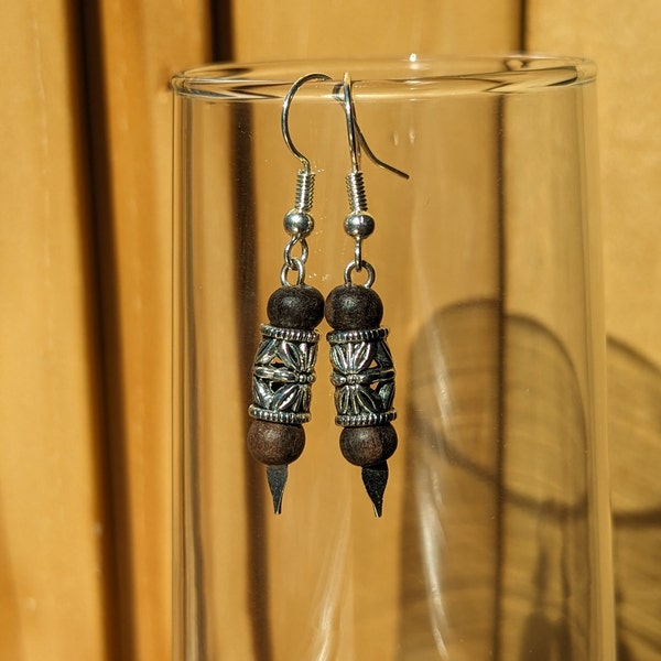 Ebony and Silver Earrings, Ebony Wood Earrings, Silver Bead Earrings, Wood Earrings, Silver Earrings, Ebony Wood Jewelry