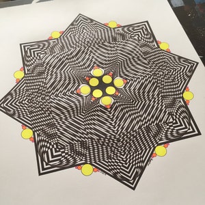 Arte psicodélico, Arte óptico, Op Art, 14 x 17 Arte de pared, Arte de cartel original, Arte de luz negra, Arte trippy, arte sharpie, arte de neón, arte ácido