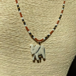 Bone Elephant Necklace, Elephant Necklace, Bone Elephant Pendant, Elephant Jewelry, Elephant Gift, Elephant Beaded Necklace, Bone Elephant