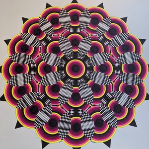 Original Op Art Mandala: Black Light Reactive Geometric Wall Art (18x24)
