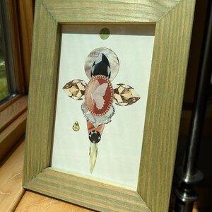 Butterfly Cameo Paper Collage: Framed Abstract Art (5x7)