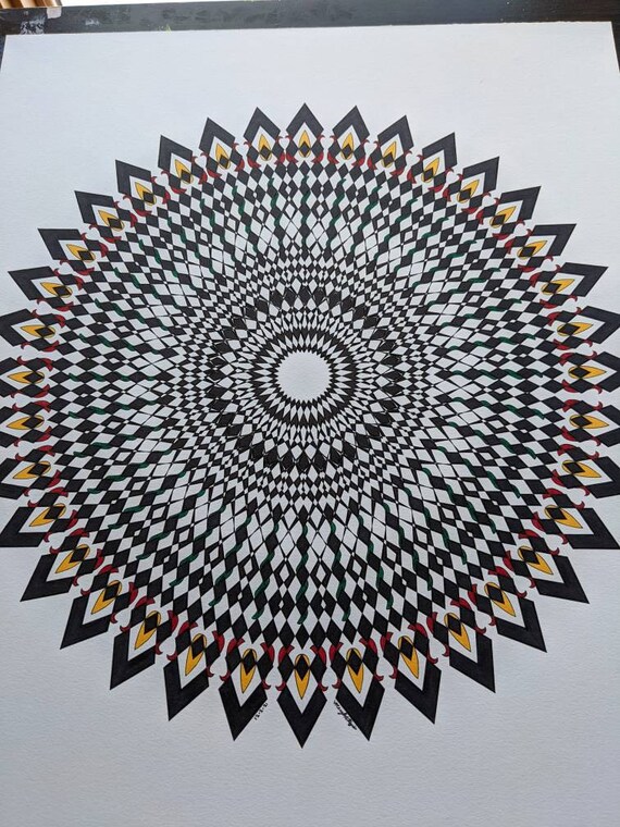 Original Mandala Art: Psychedelic Meditative Drawing (14x17