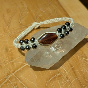 Iridescent Bead & Hematite Hemp Bracelet