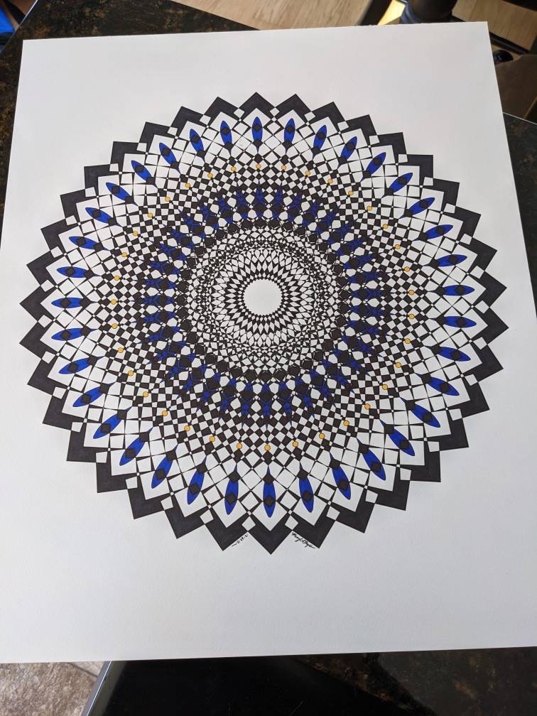 Original Mandala Drawing: Psychedelic Meditative Wall Art (14x17