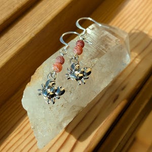 Crab Earrings, Cute Crab Earrings, Crab Jewelry, Silver Crab Charms, Cute Crab Gift, Silver Crab Earrings, Fire Agate Earrings, Crab Gift