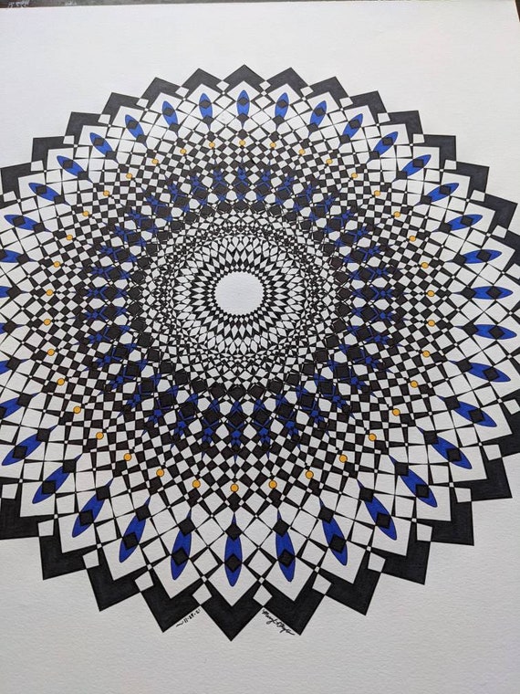 Original Mandala Drawing: Psychedelic Meditative Wall Art (14x17