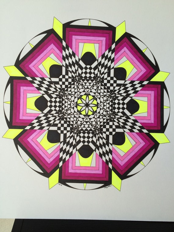 Psychedelic Art Large Mandala Drawing Pen and Ink Drawing - Etsy UK