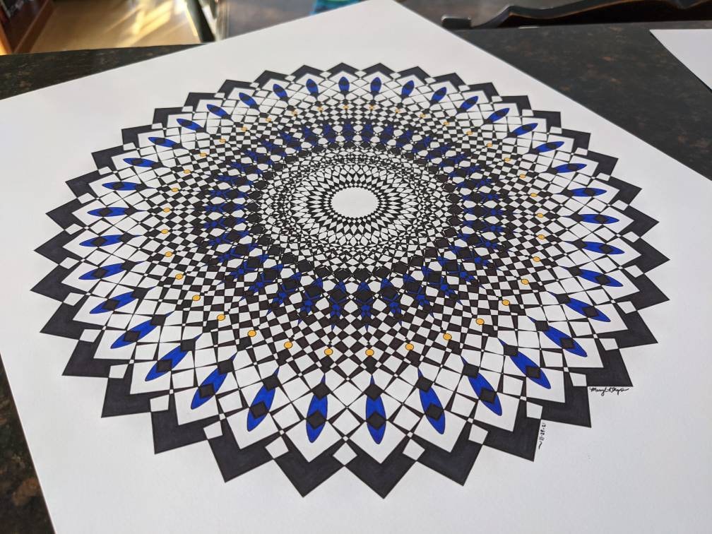 Original Mandala Drawing: Psychedelic Meditative Wall Art (14x17