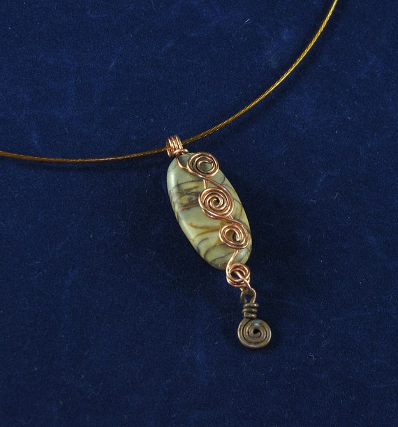 Copper and Polished Stone Pendant, Natural Stone, 