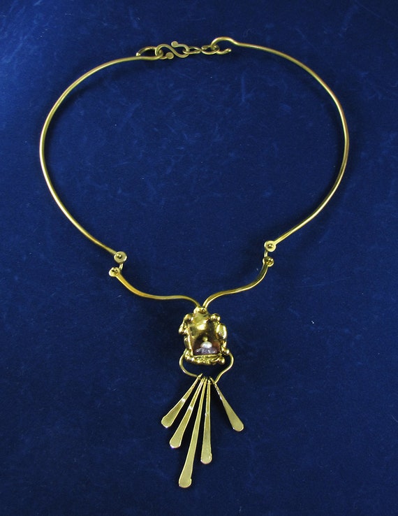 Handcrafted Freestyle Brass Necklace, Choker Pend… - image 2