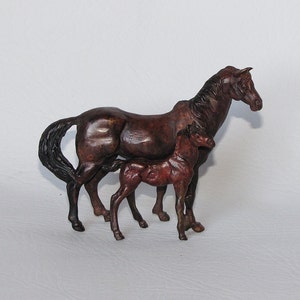 Vintage Bronze Horse Figurine, Mare and Foal Sculpture, Equestrian, Cast Metal, Numbered