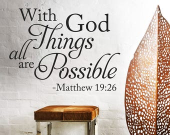 Vinyl Wall Art Stickers Bible Quote Matthew 19:26 Mural Bedroom Decoration Classic Style