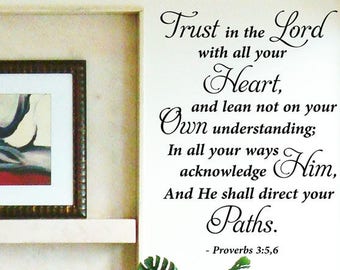 Vinyl Wall Art Stickers Large Bible verse  Quote "Trust in the Lord" Proverbs 3:5,6 Bedroom Decal