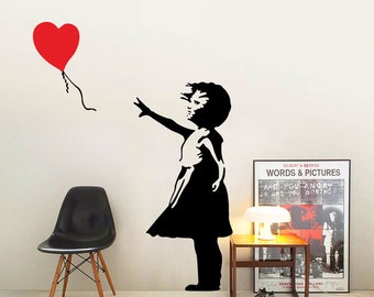 Banksy childhood Girl with  Heart balloon Large size - Vinyl Mural wall art sticker decal decoration