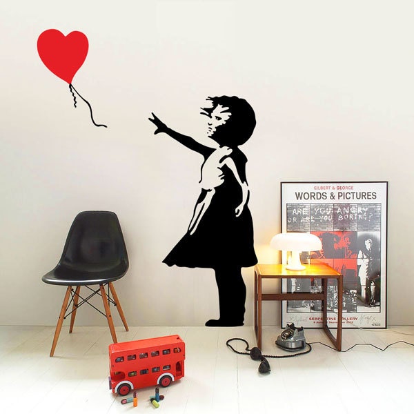 Banksy childhood Girl with  Heart balloon Large size - Vinyl Mural wall art sticker decal decoration